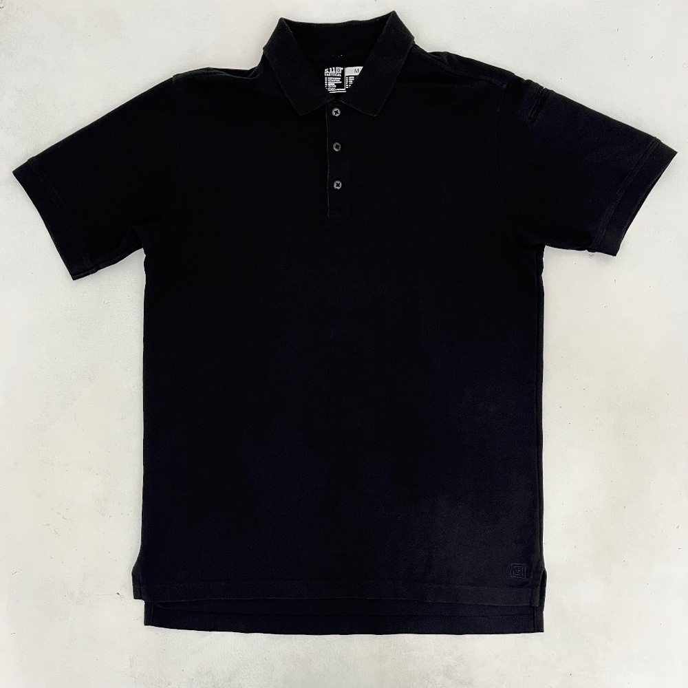 5.11 Tactical Mens Polo Shirt Size Medium Black Short Sleeve High Low Casual - Picture 1 of 7